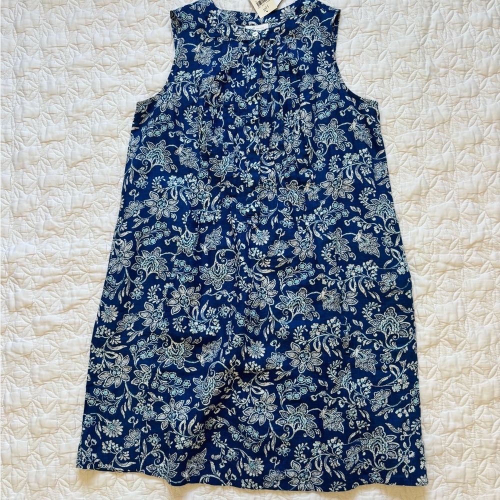 NWT Linen Blue Floral Pintuck Dress JJill - Picture 8 of 8
